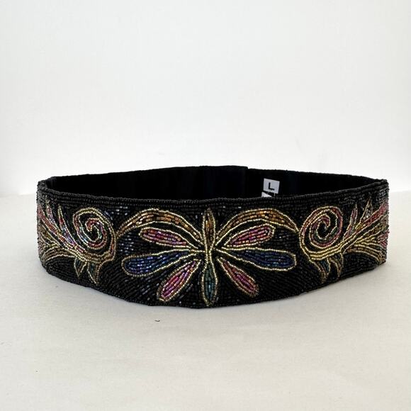La Regale Handmade Fully Sequin Embellished Belt Satin Black Multi L NWT main image 8
